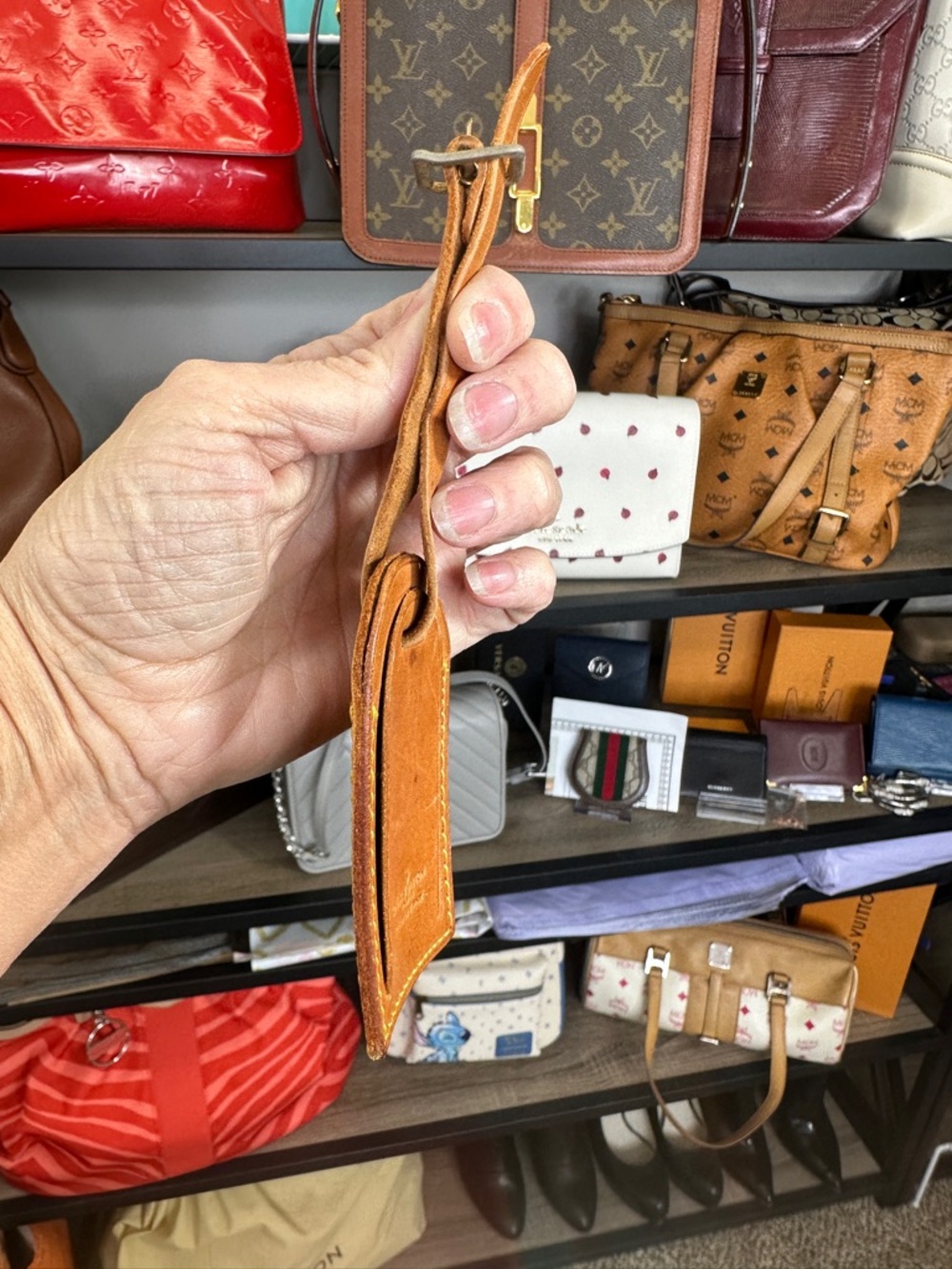 Louis Vuitton Vachetta Leather Luggage Tag - Light Brown with Yellow Stitching - Picture 6 of 8